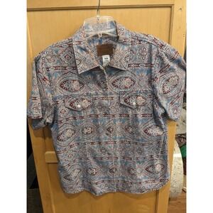 Pendleton  Shirt women's Large‎ snap button denim Short Sleeve  Multicolor